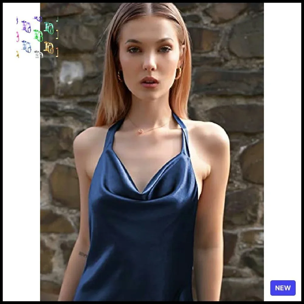 Satin Halterneck Mini Dress Elegant Cowl Neck Silky Party Cocktail Club Wear